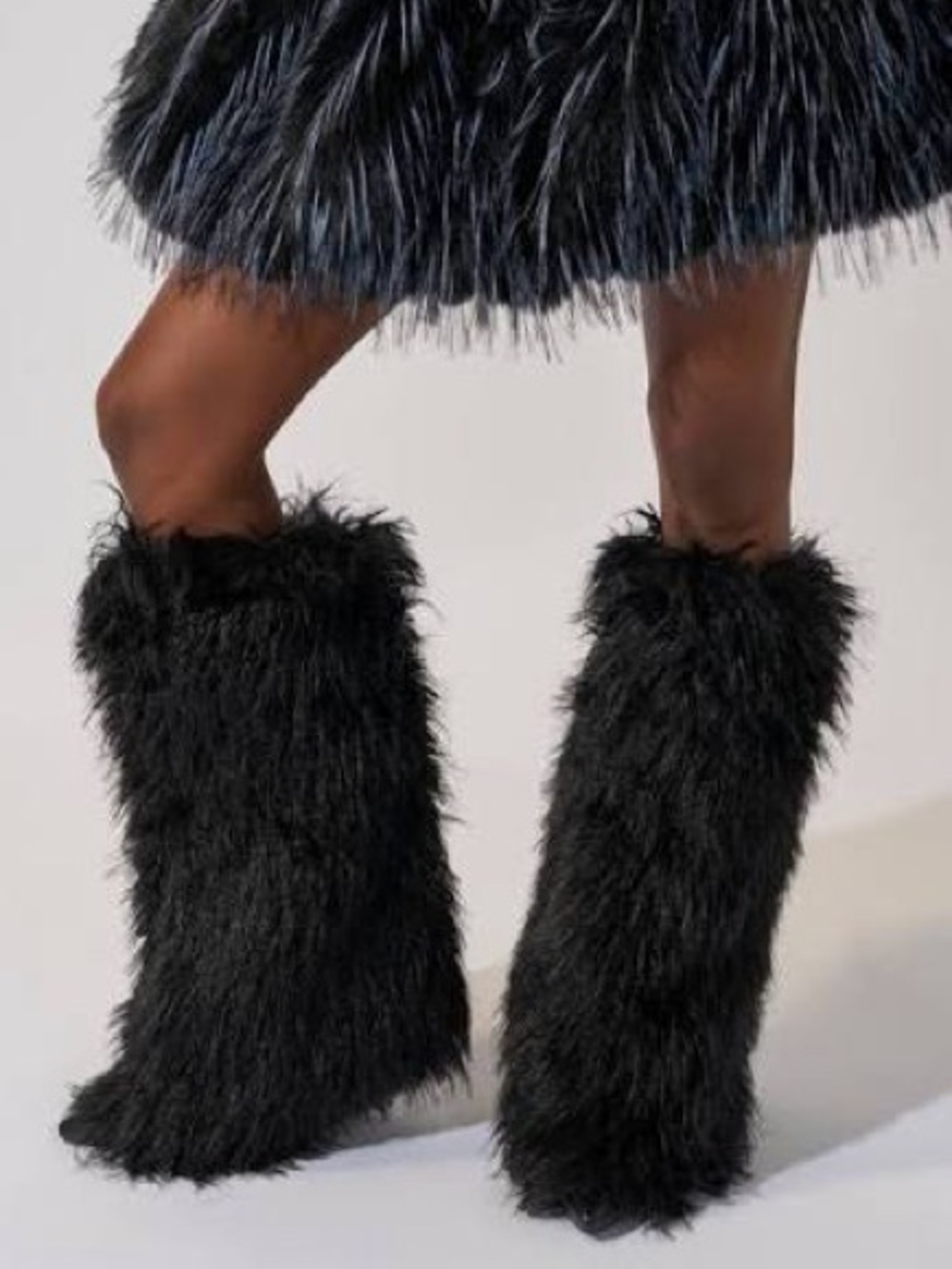 Azelea Wang “Arete” Black Fur Stiletto Boot Size US 8